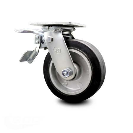 SERVICE CASTER 6 Inch Rubber on Aluminum Caster with Ball Bearing and Total Lock Brake SCC SCC-TTL30S620-RAB